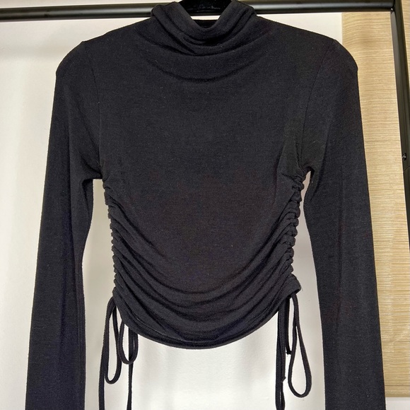 Rebel Flow Long Sleeve Mock Neck Black Ruched Tie Side Top - Picture 5 of 9